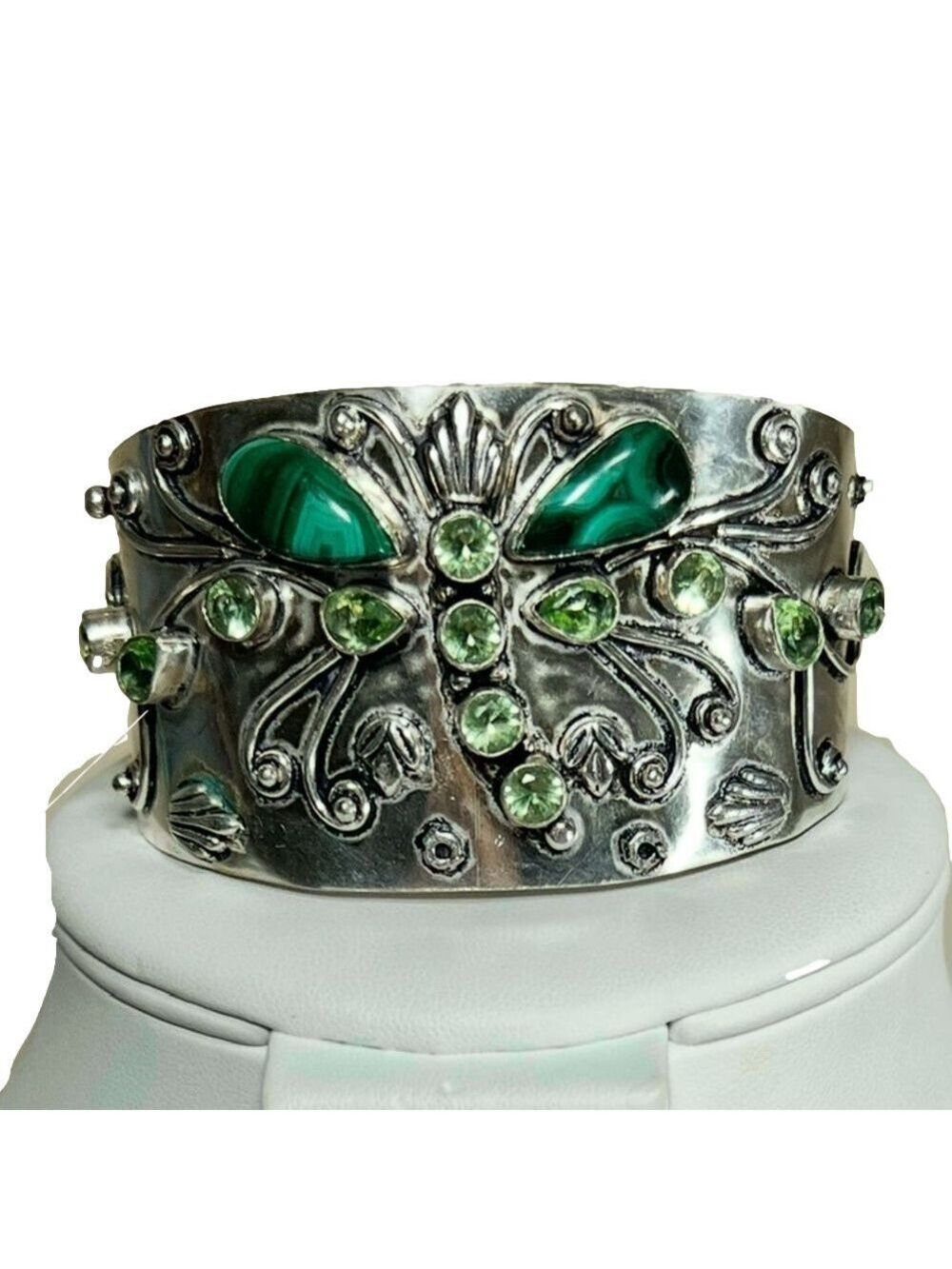 Vintage Style 925 Malachite Gemstone Bangle Bracelet